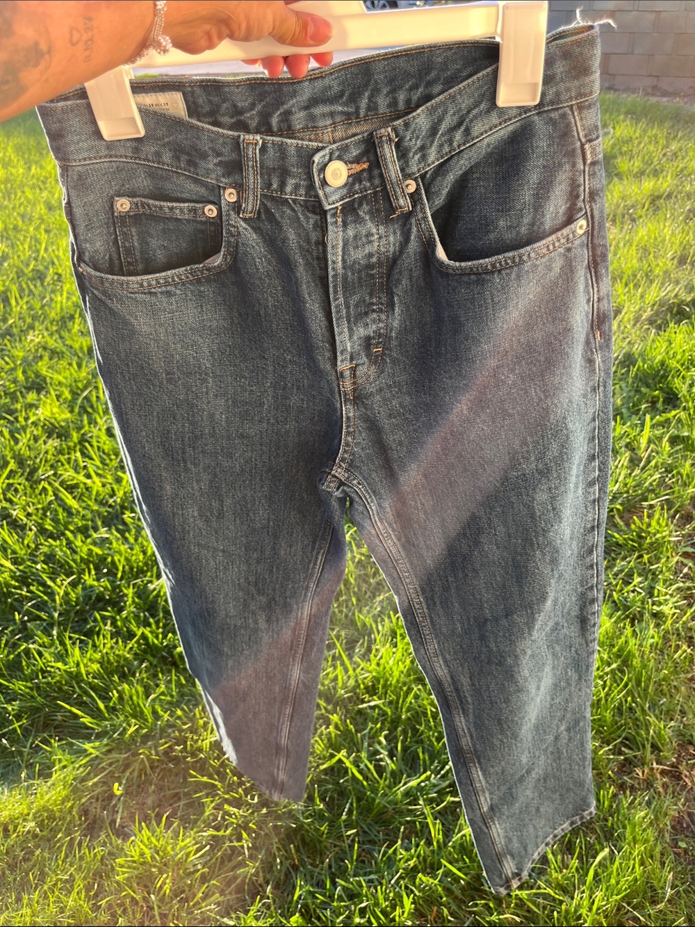 Zara Men's Slim Straight Jeans in Dark Blue Wash